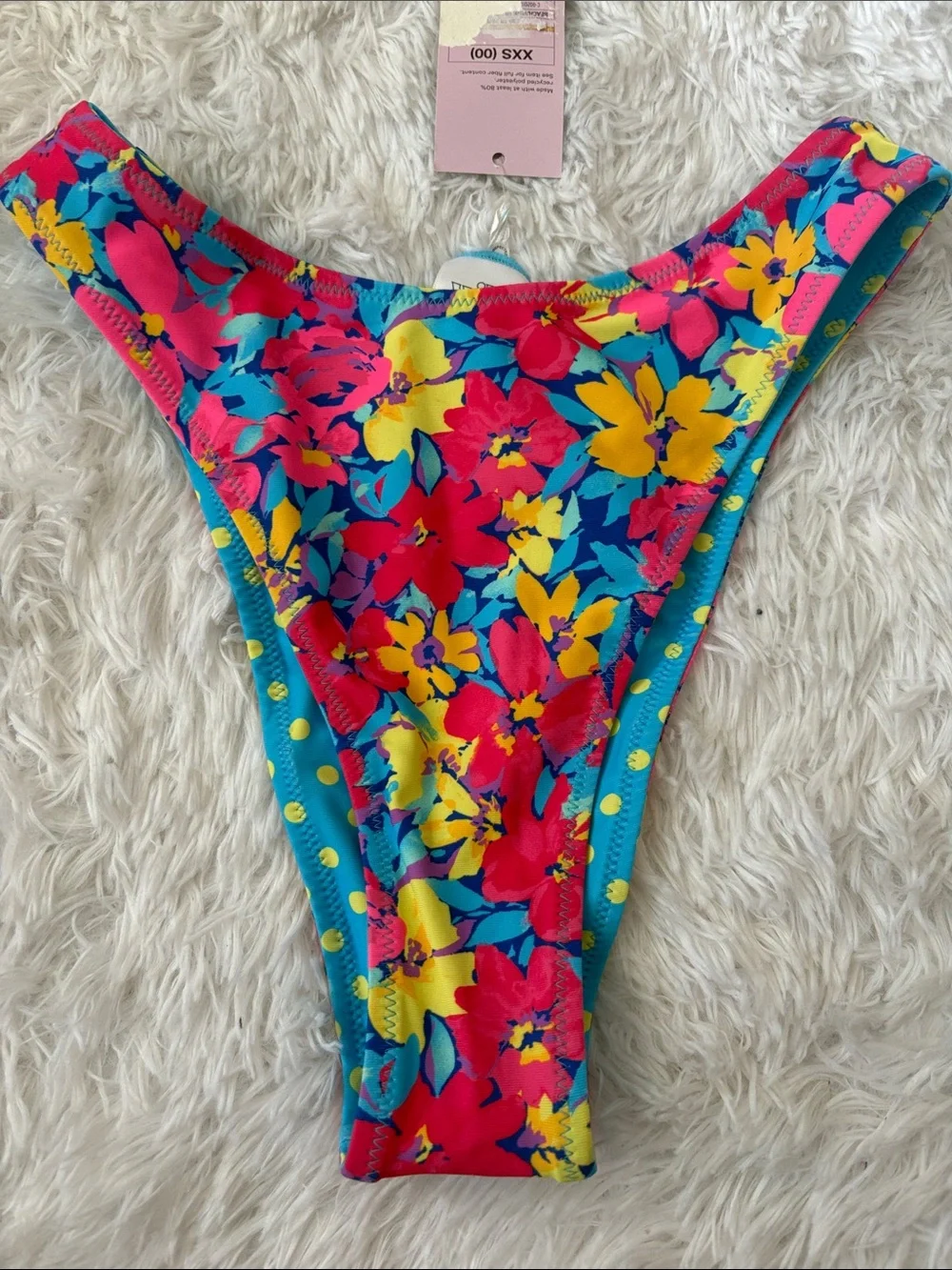 NWT Wild Fable Floral Polka Dot Reversible Ultra High Leg Swim Bottoms XXS
